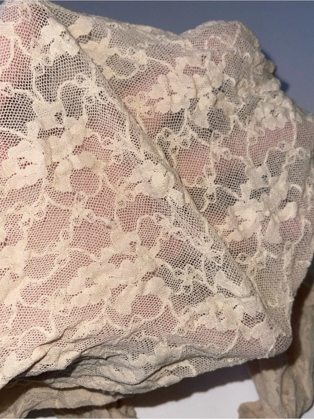 Long lace, beige tan, footed stockings, tights Size L